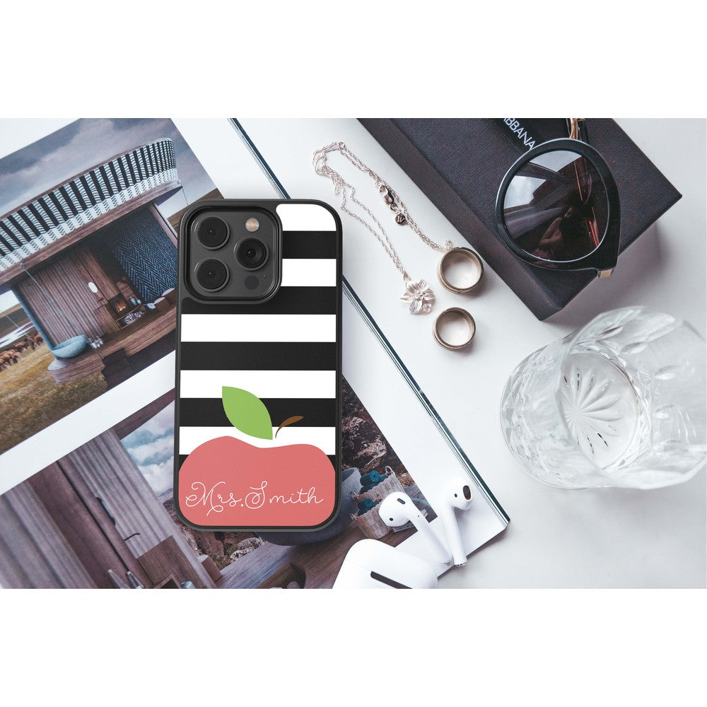 Teachers Appreciation Gift Apple Black and White Bars Personalized Apple iPhone Case
