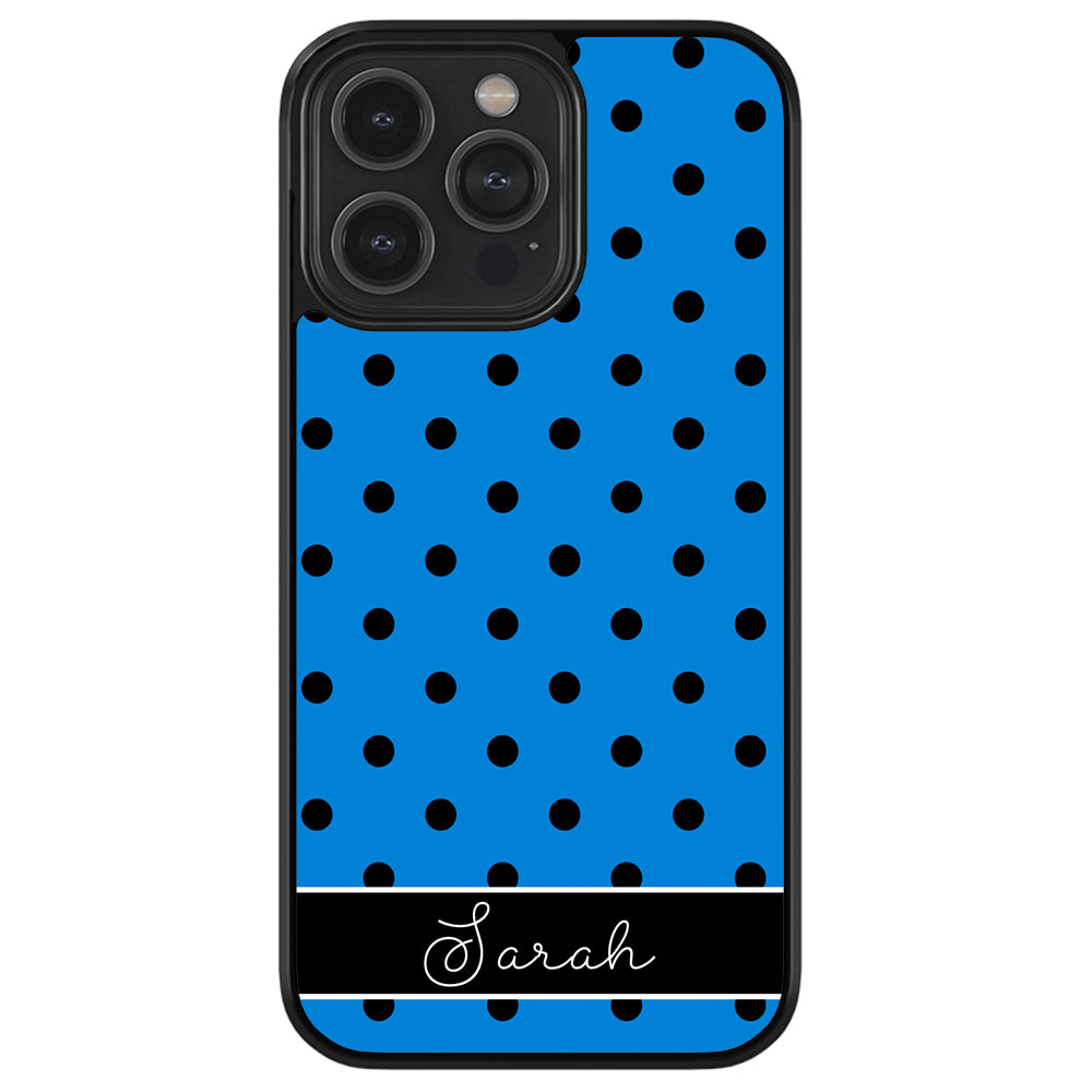 Blue Black Polka Dot Personalized Apple iPhone Case