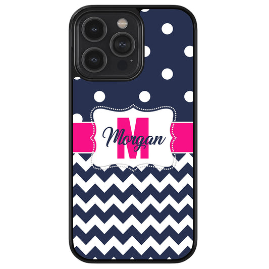 Blue Polka Dot Chevron Pink Personalized Apple iPhone Case