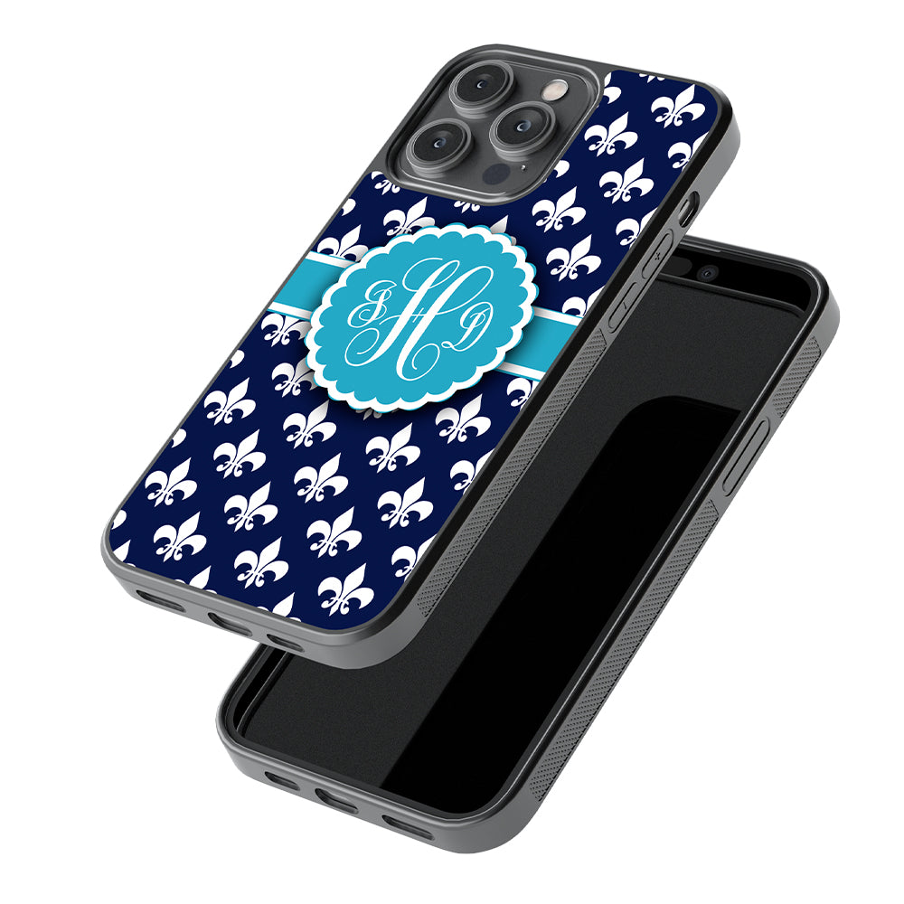 Blue Fleur De Lis Monogram Apple iPhone Case