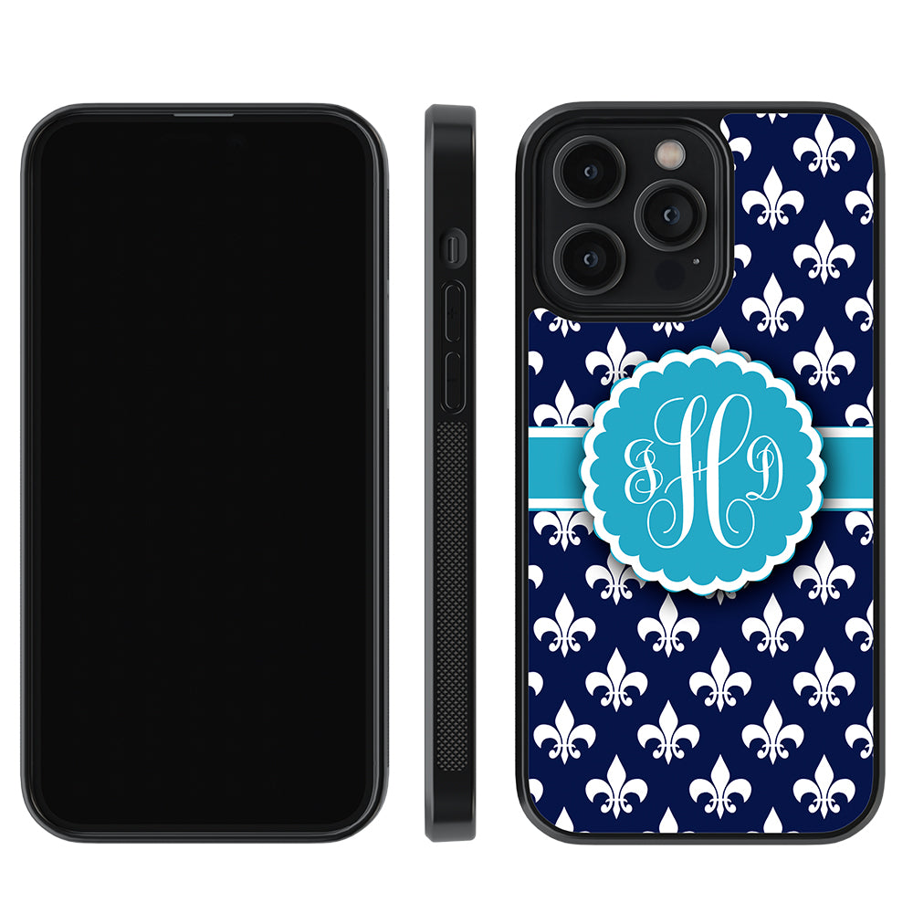 Blue Fleur De Lis Monogram Apple iPhone Case