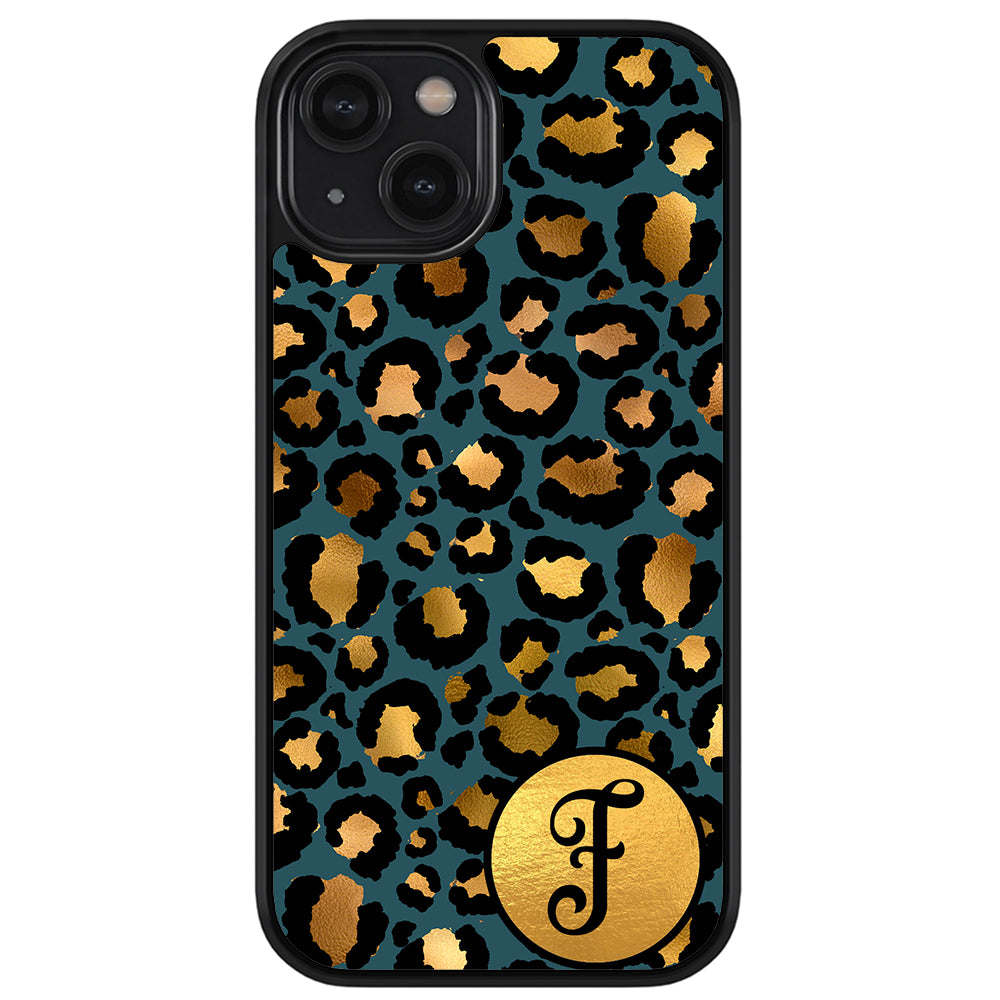 Blue Gold Foil Leopard Skin Personalized Apple iPhone Case