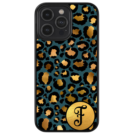 Blue Gold Foil Leopard Skin Personalized Apple iPhone Case
