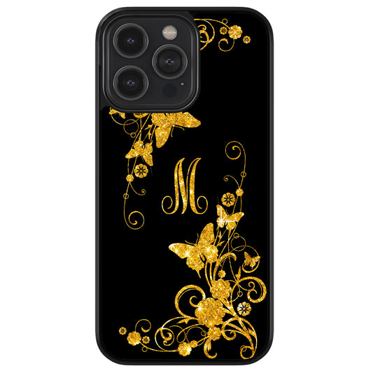 Golden Butterfly Vines Initial Apple iPhone Case