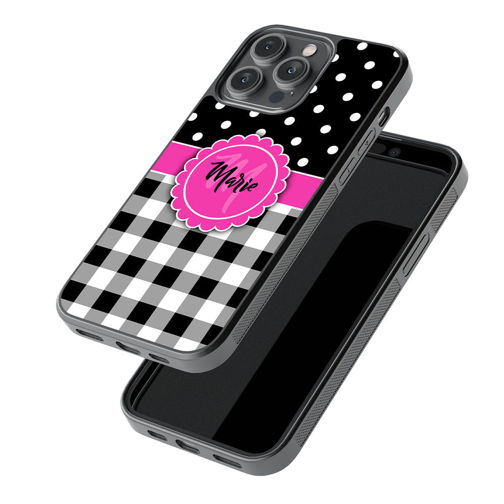 Black Polka Dot Black Plaid Personalized Apple iPhone Case