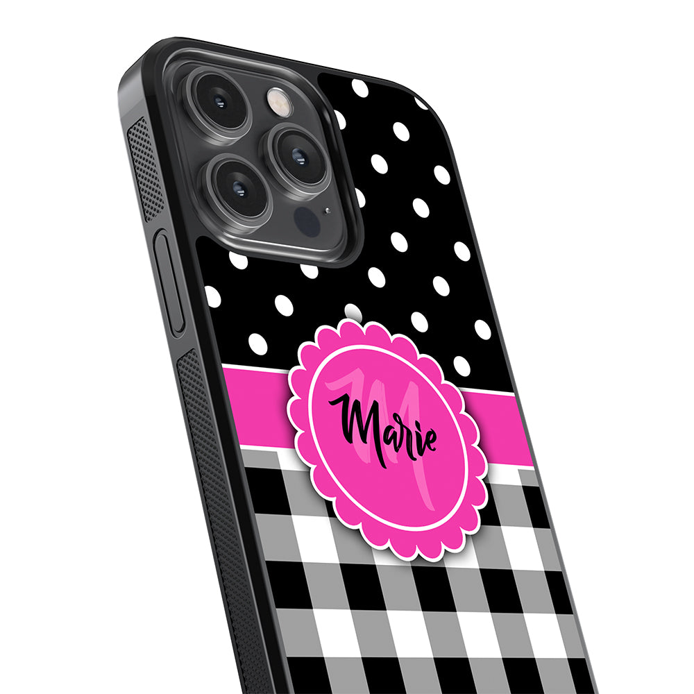 Black Polka Dot Black Plaid Personalized Apple iPhone Case