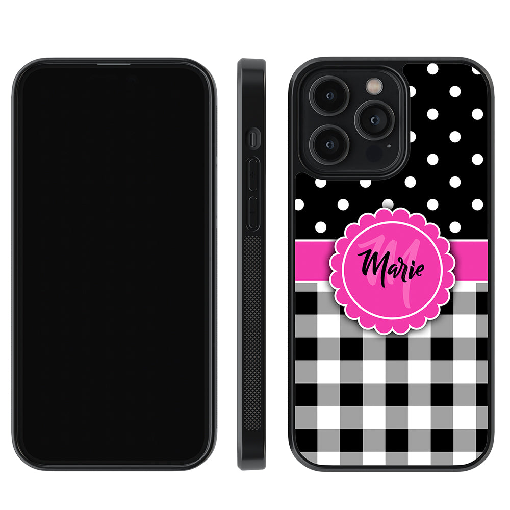 Black Polka Dot Black Plaid Personalized Apple iPhone Case