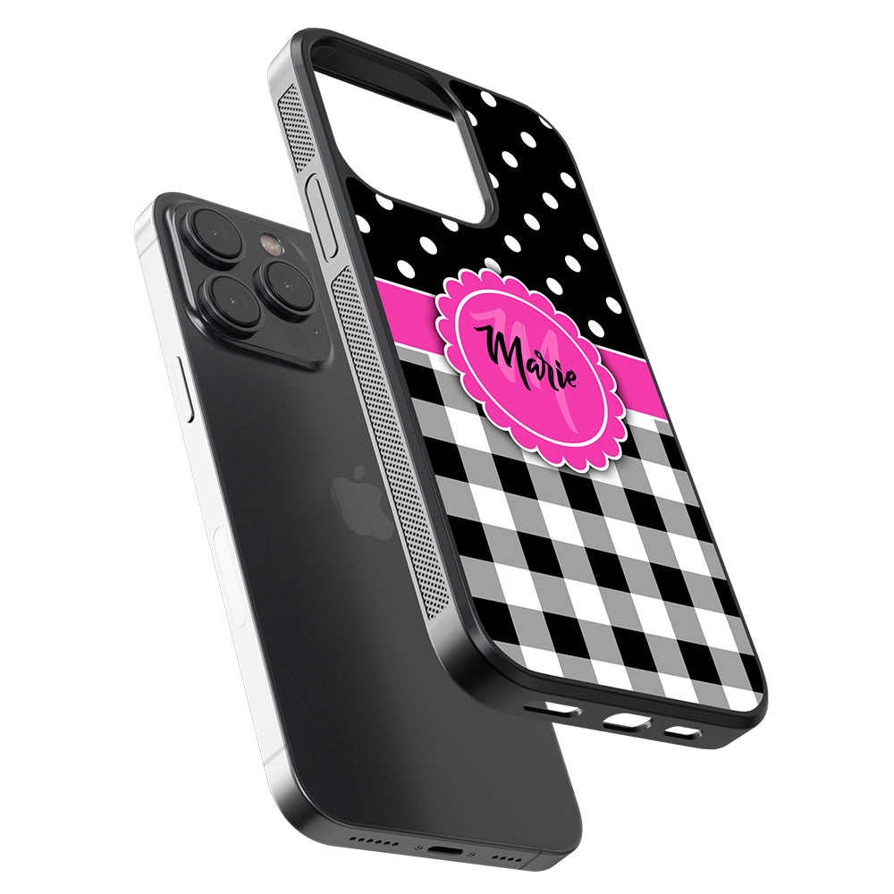 Black Polka Dot Black Plaid Personalized Apple iPhone Case