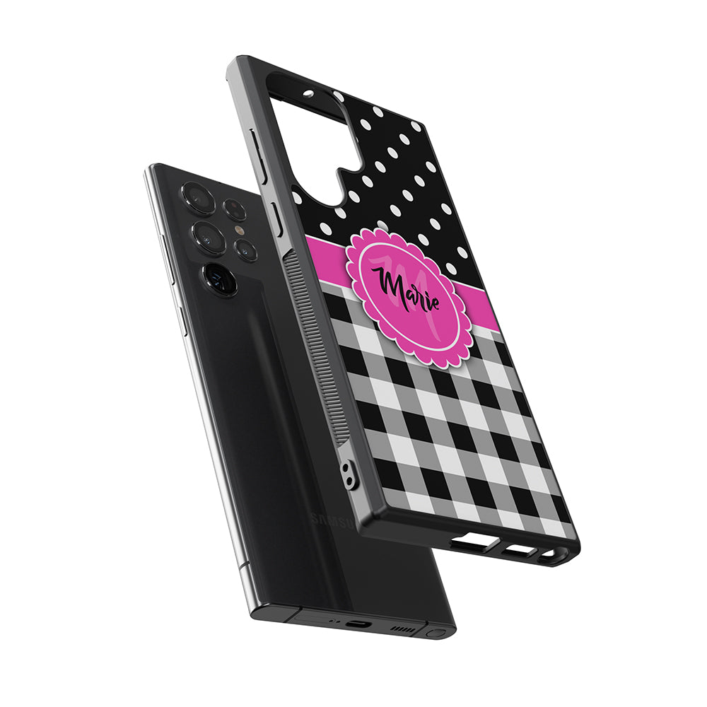Black Polka Dot Black Plaid Personalized Samsung Phone Case
