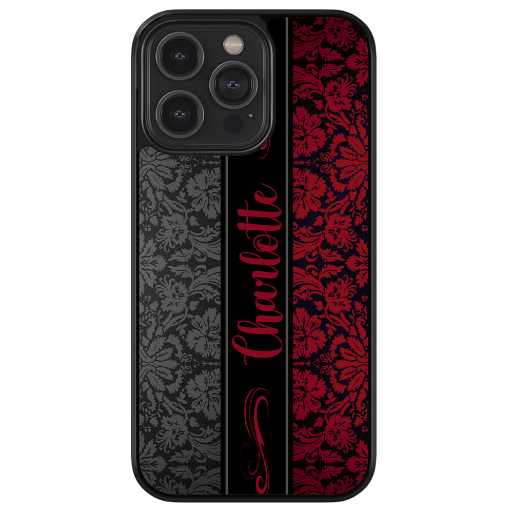 Red and Black Damask Personalized Apple iPhone Case โ Patyrn