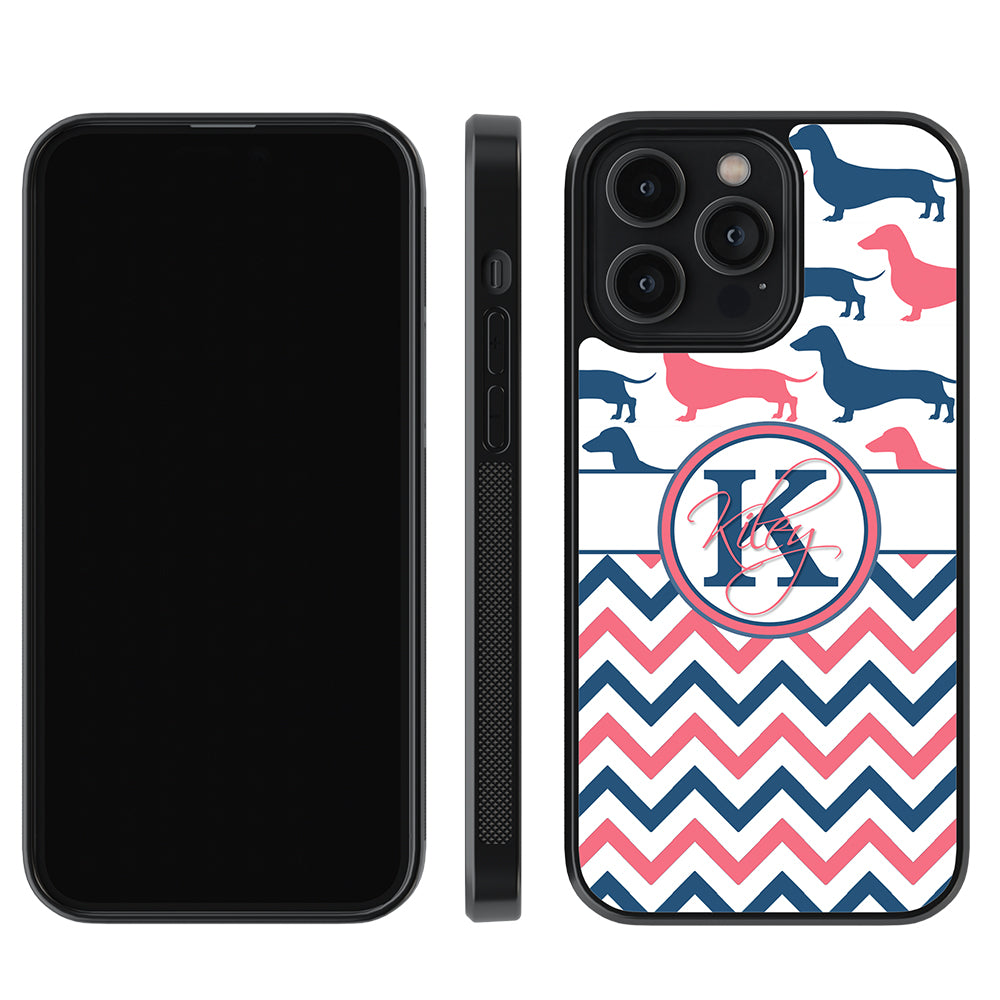 Dachshund Pink and Blue Chevron Personalized Apple iPhone Case