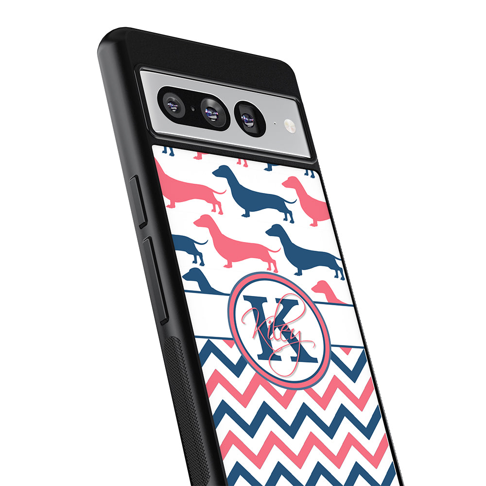 Dachshund Pink and Blue Chevron Personalized Google Phone Case