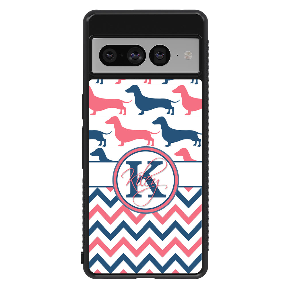 Dachshund Pink and Blue Chevron Personalized Google Phone Case