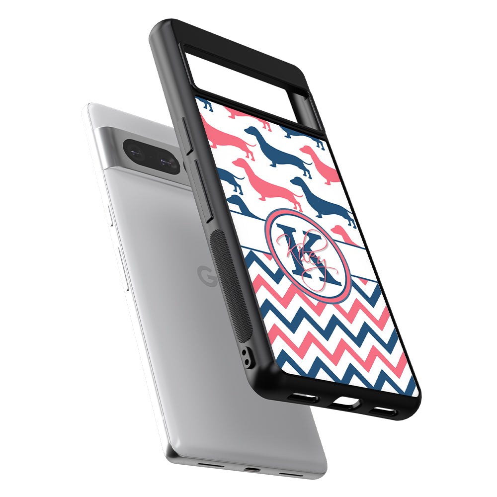 Dachshund Pink and Blue Chevron Personalized Google Phone Case