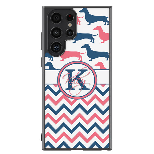 Dachshund Pink and Blue Chevron Personalized Samsung Phone Case