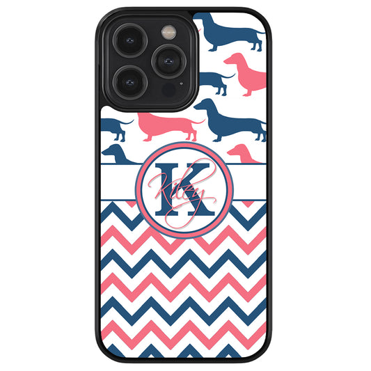 Dachshund Pink and Blue Chevron Personalized Apple iPhone Case