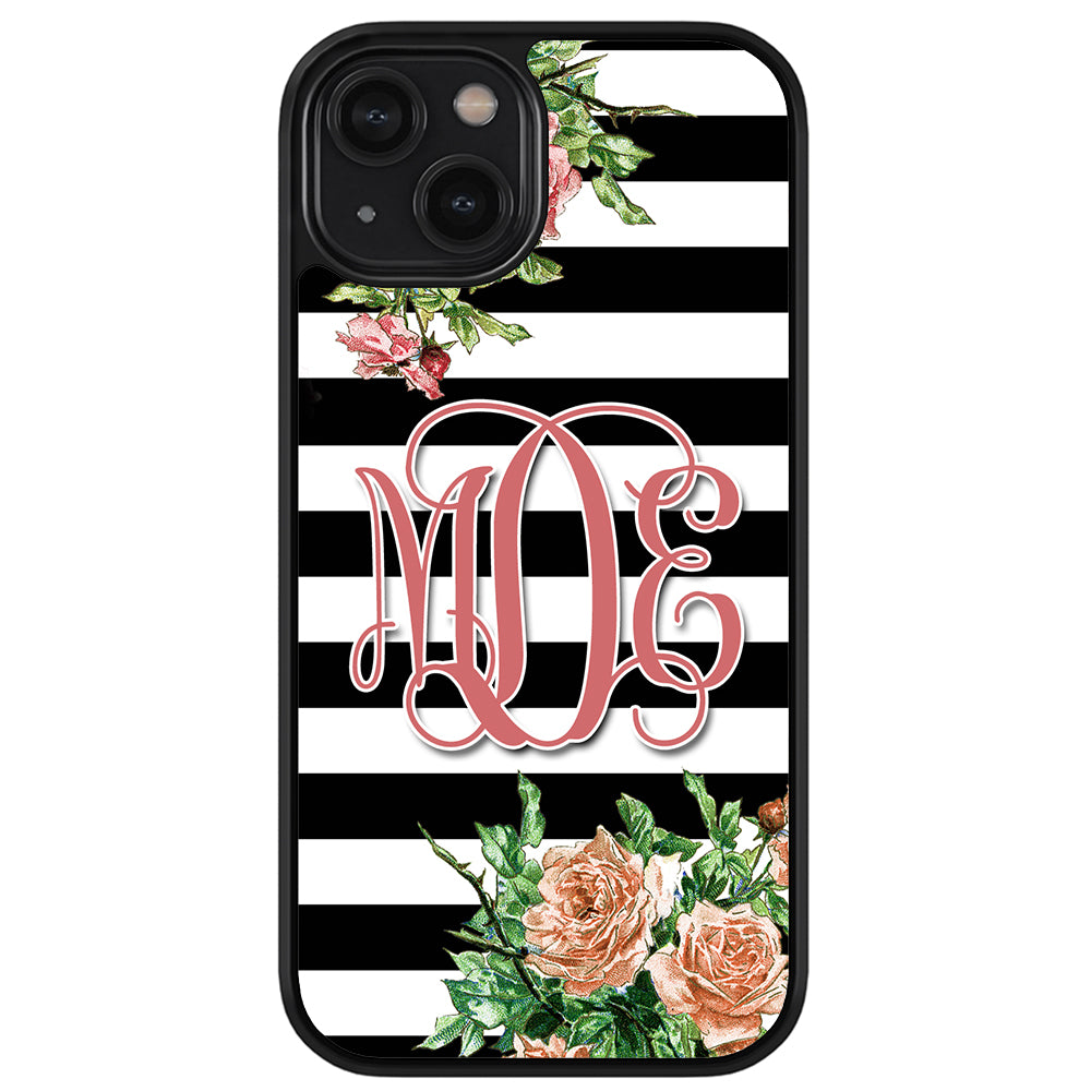 Vintage Pretty Flower Bars Monogram Apple iPhone Case