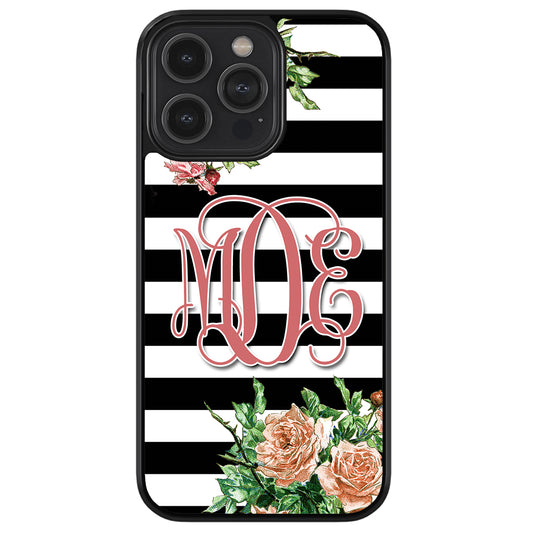 Vintage Pretty Flower Bars Monogram Apple iPhone Case