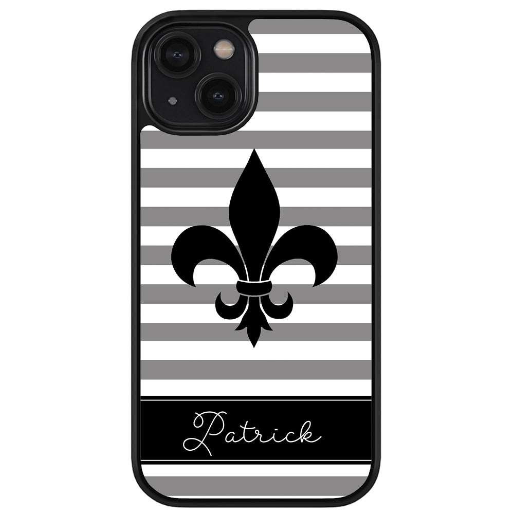 Fleur De Lis Personalized Gray Black Apple iPhone Case