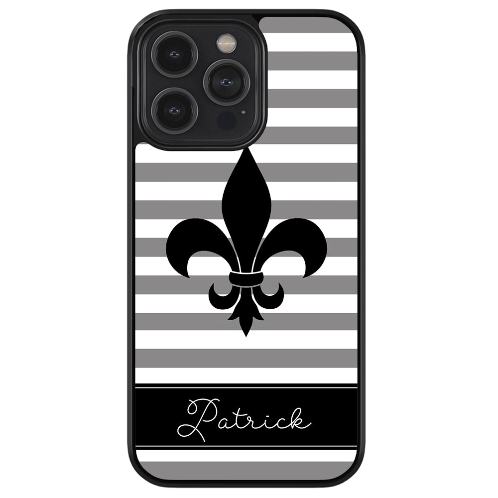 Fleur De Lis Personalized Gray Black Apple iPhone Case