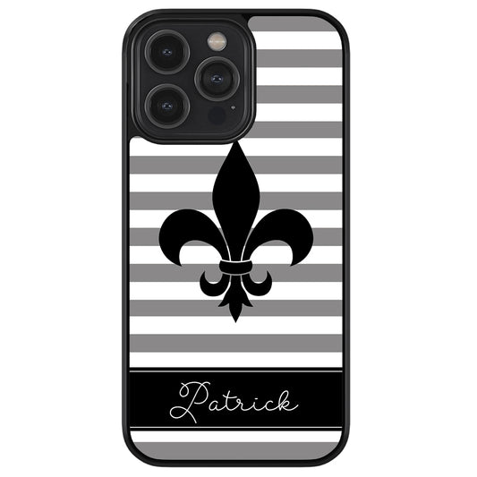 Fleur De Lis Personalized Gray Black Apple iPhone Case