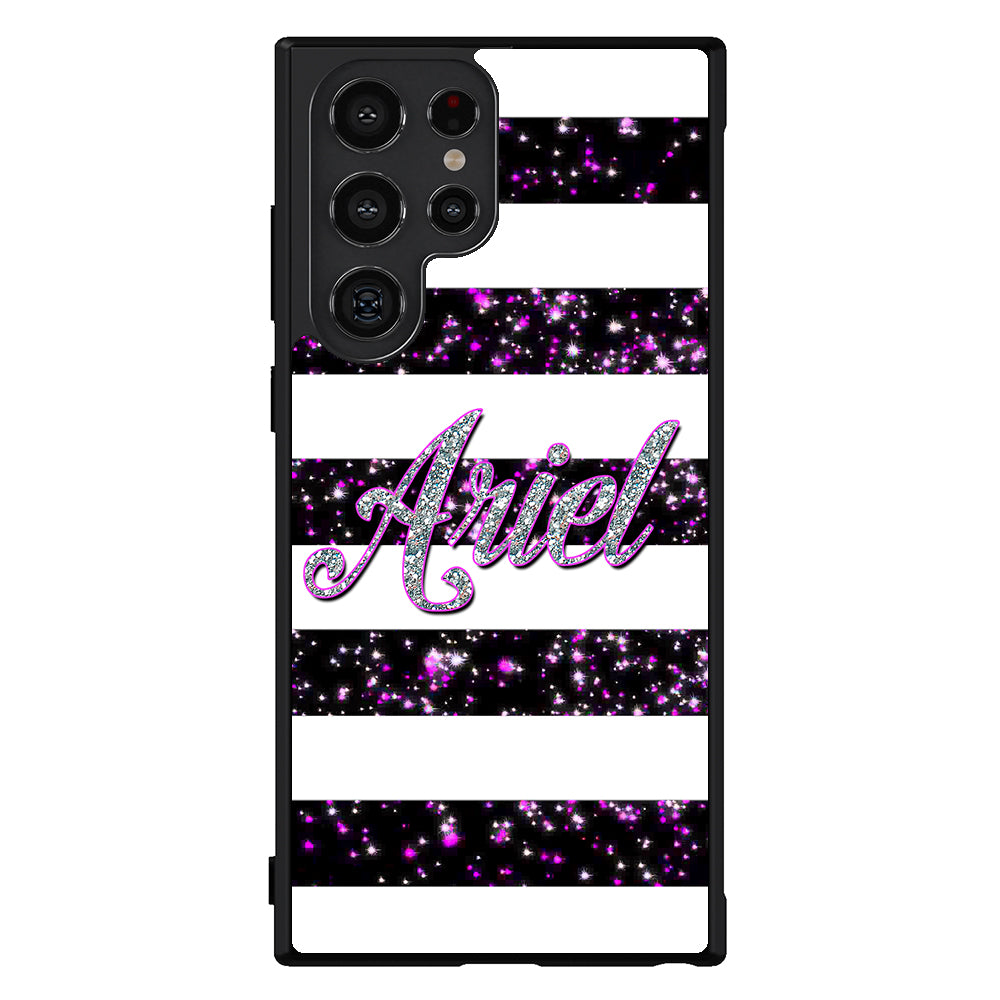 Purple Silver Glitter Bars Personalized Samsung Phone Case