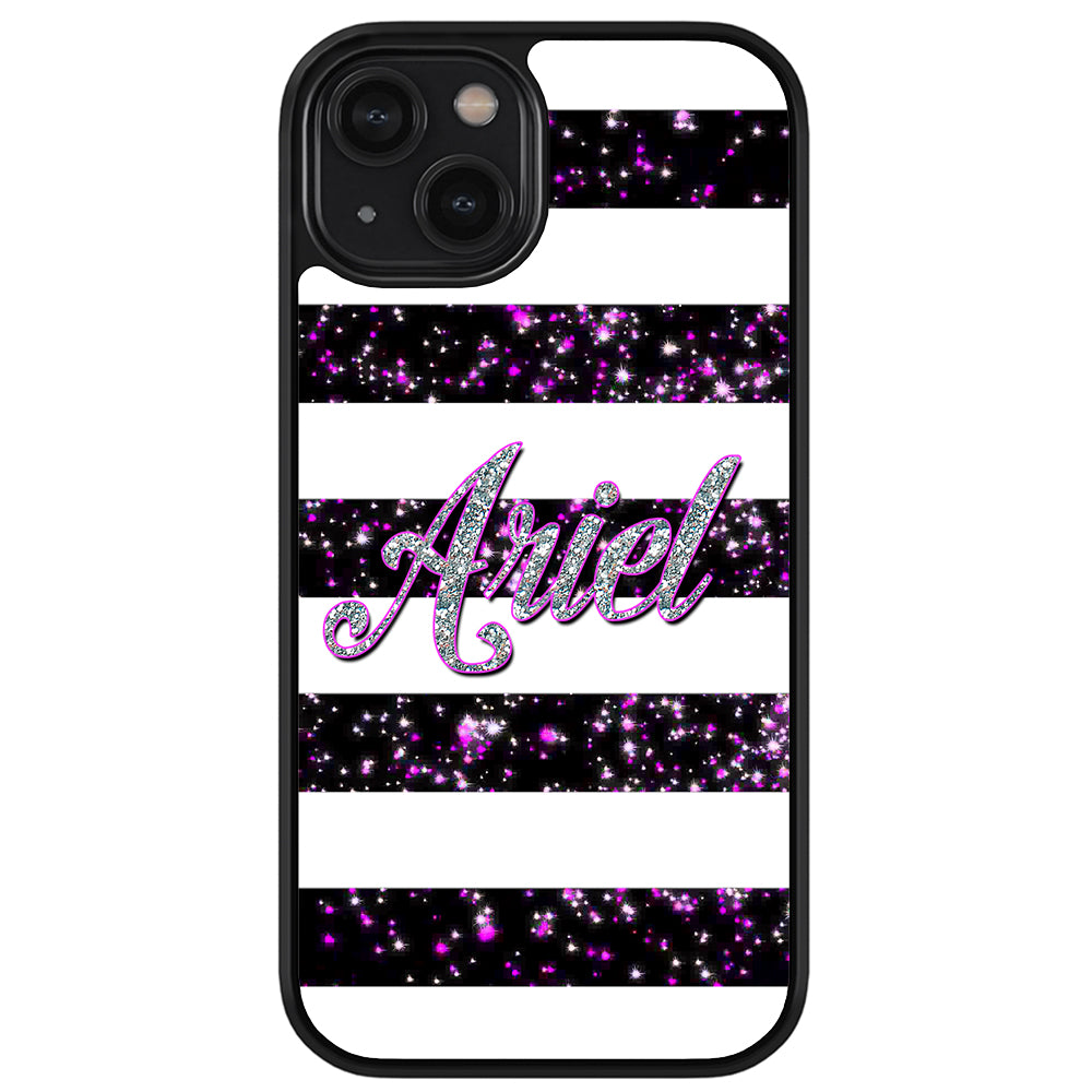 Purple Silver Glitter Bars Personalized Apple iPhone Case