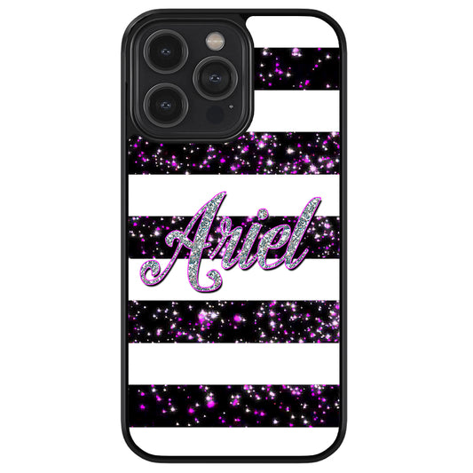 Purple Silver Glitter Bars Personalized Apple iPhone Case