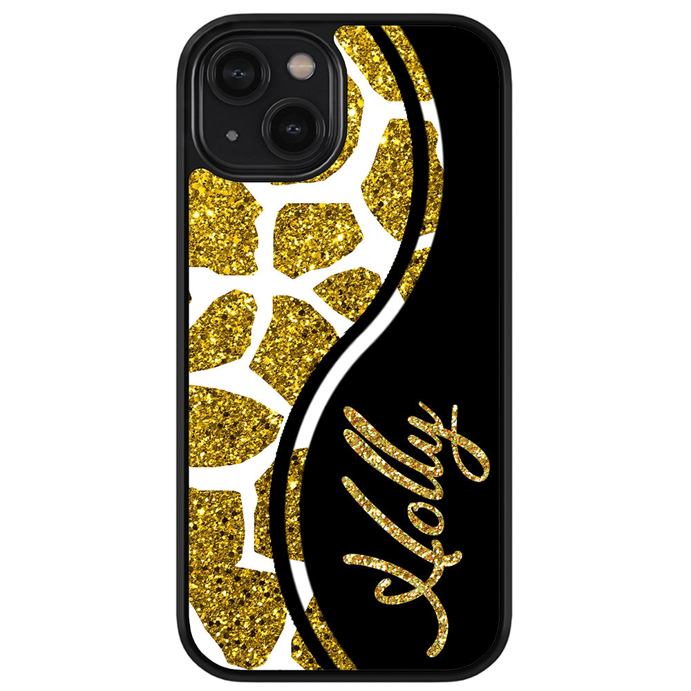 Gold Glitter Giraffe Curvy Personalized Apple iPhone Case
