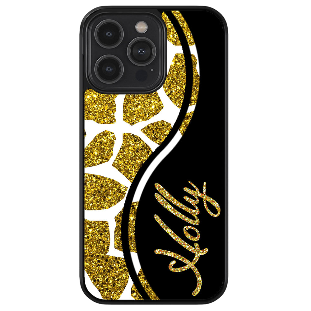 Gold Glitter Giraffe Curvy Personalized Apple iPhone Case