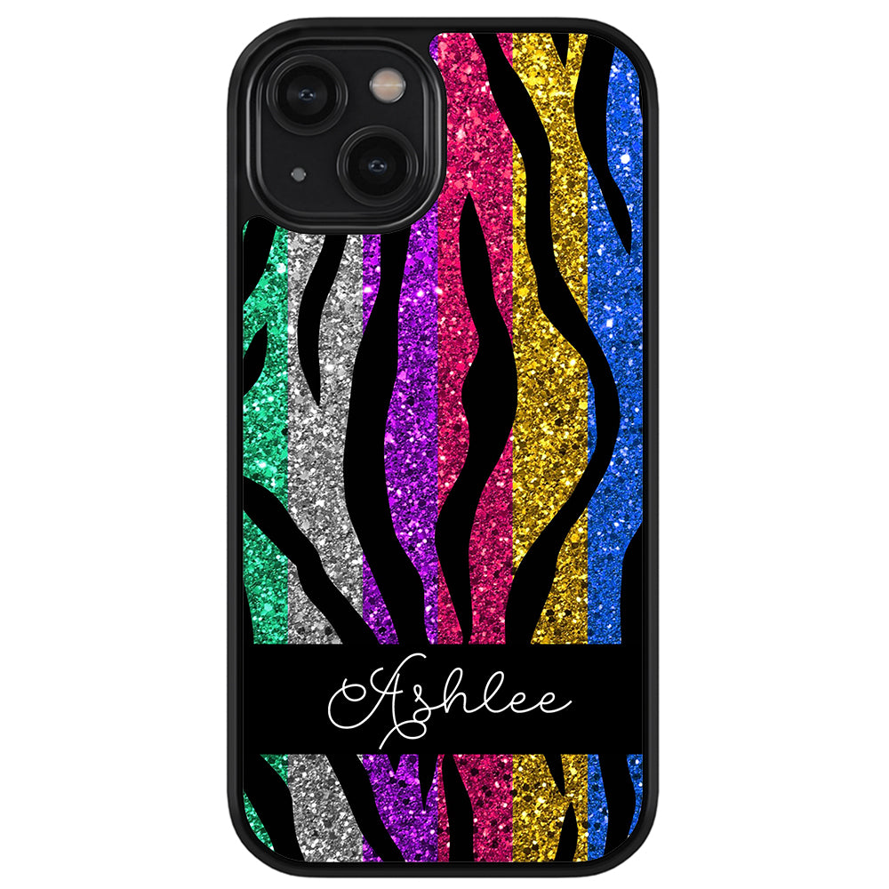 Glittery Colorful Tiger Stripe Personalized Apple iPhone Case
