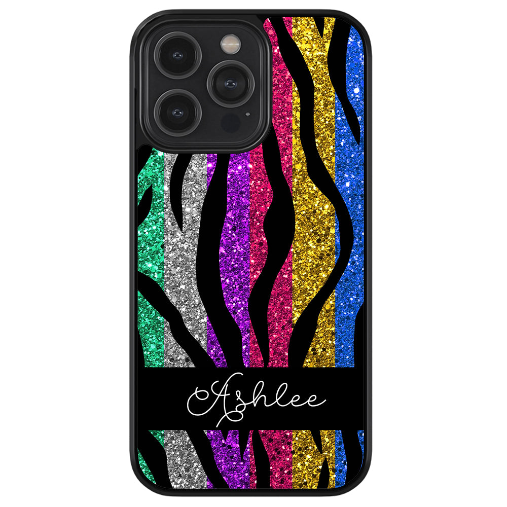 Glittery Colorful Tiger Stripe Personalized Apple iPhone Case