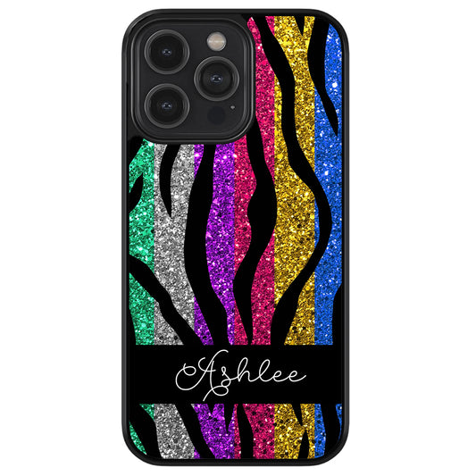 Glittery Colorful Tiger Stripe Personalized Apple iPhone Case