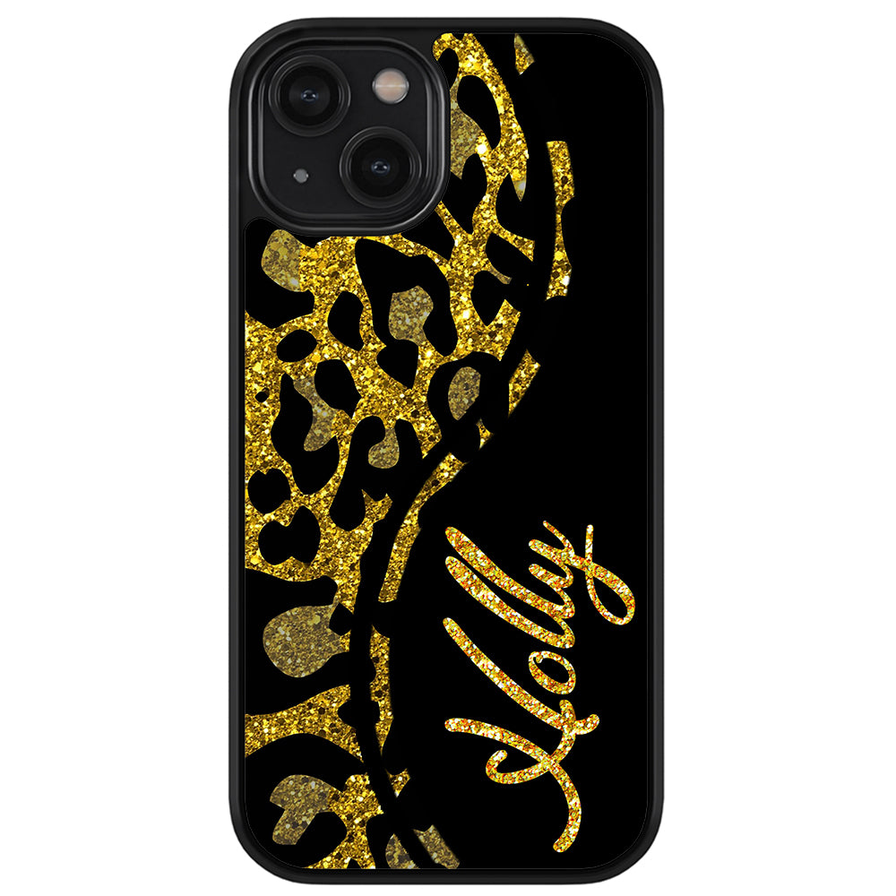 Gold Glitter Leopard Curvy Personalized Apple iPhone Case