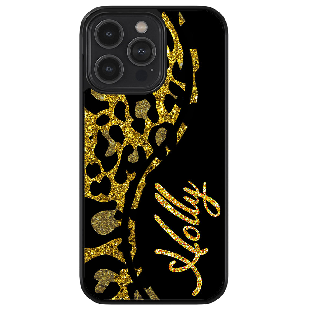 Gold Glitter Leopard Curvy Personalized Apple iPhone Case