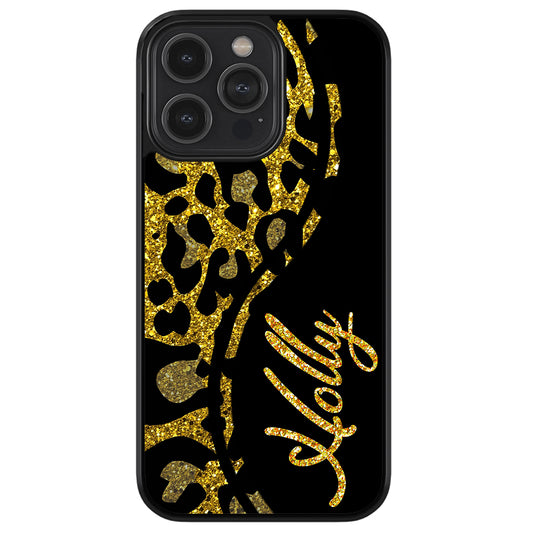 Gold Glitter Leopard Curvy Personalized | Apple iPhone Case