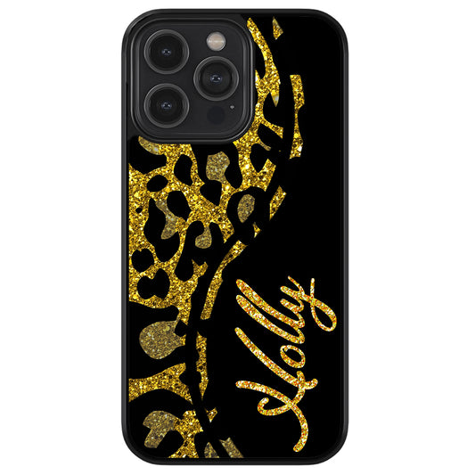 Gold Glitter Leopard Curvy Personalized Apple iPhone Case