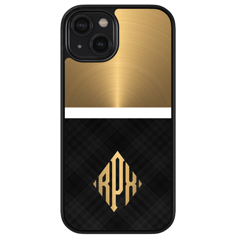 Gold and Black Plaid - Triangle Monogram Apple iPhone Case