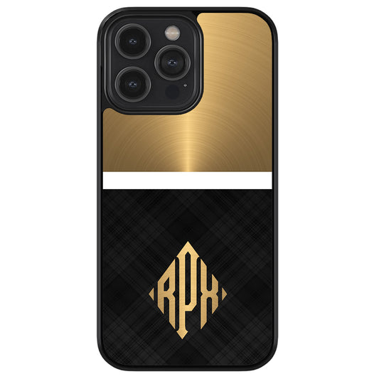 Gold and Black Plaid - Triangle Monogram Apple iPhone Case
