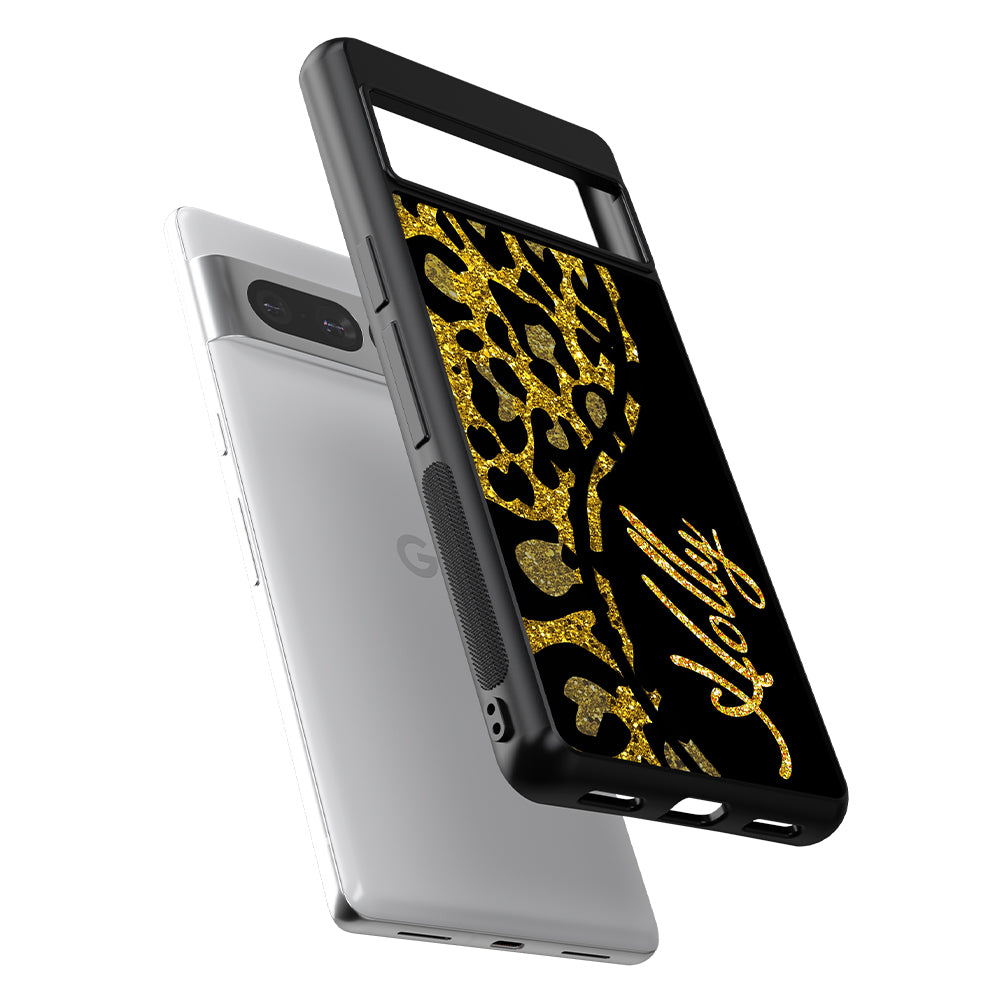 Gold Glitter Leopard Curvy Personalized Google Phone Case