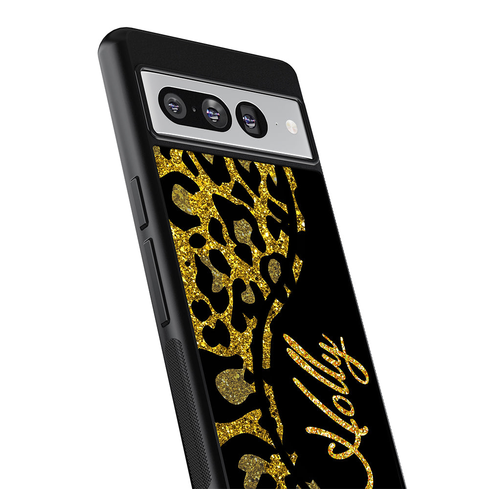 Gold Glitter Leopard Curvy Personalized Google Phone Case