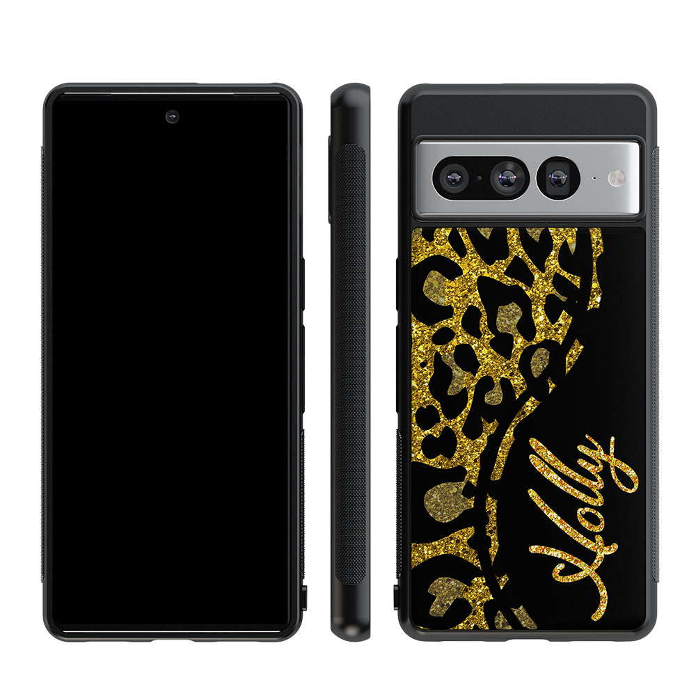 Gold Glitter Leopard Curvy Personalized Google Phone Case