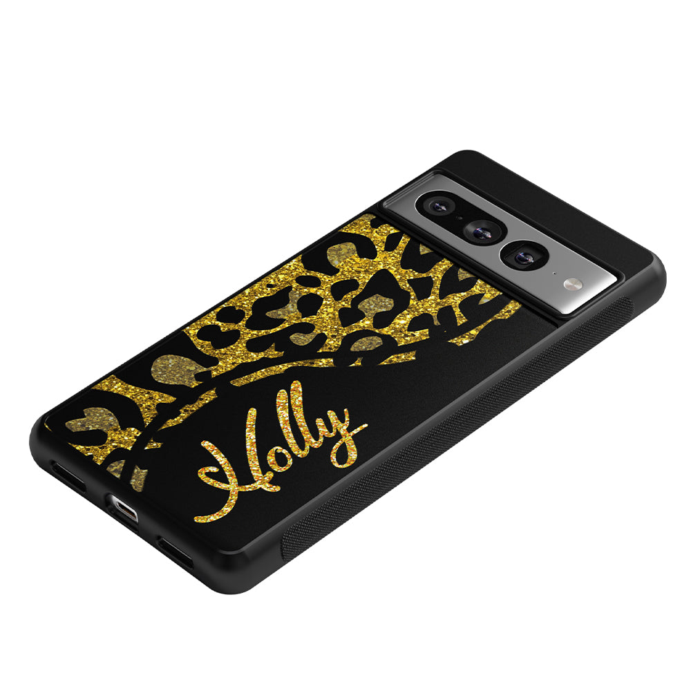 Gold Glitter Leopard Curvy Personalized Google Phone Case