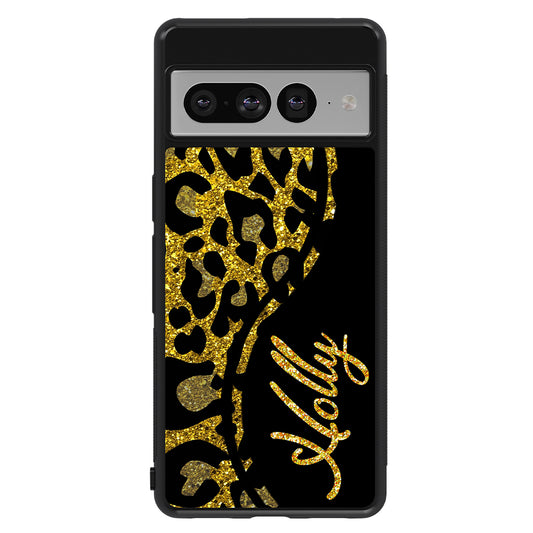 Gold Glitter Leopard Curvy Personalized Google Phone Case