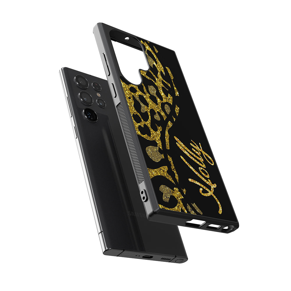 Gold Glitter Leopard Curvy Personalized Samsung Phone Case