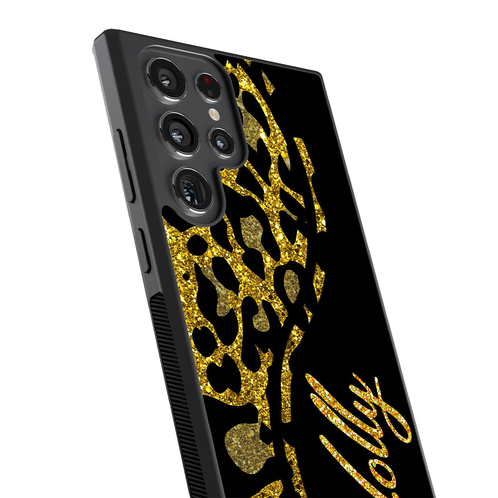 Gold Glitter Leopard Curvy Personalized Samsung Phone Case