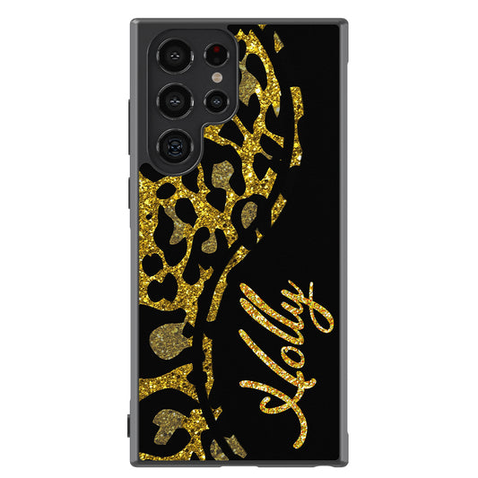 Gold Glitter Leopard Curvy Personalized | Samsung Phone Case