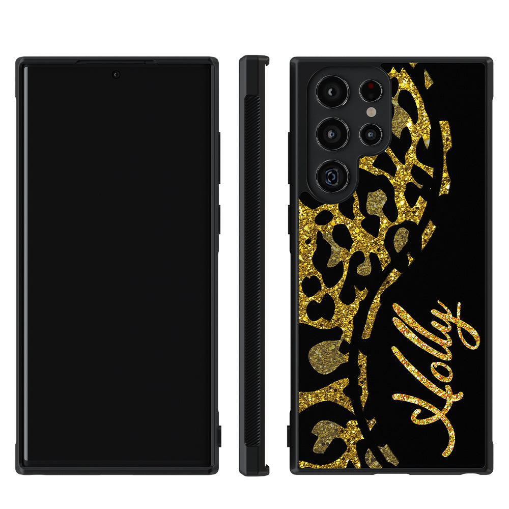 Gold Glitter Leopard Curvy Personalized Samsung Phone Case