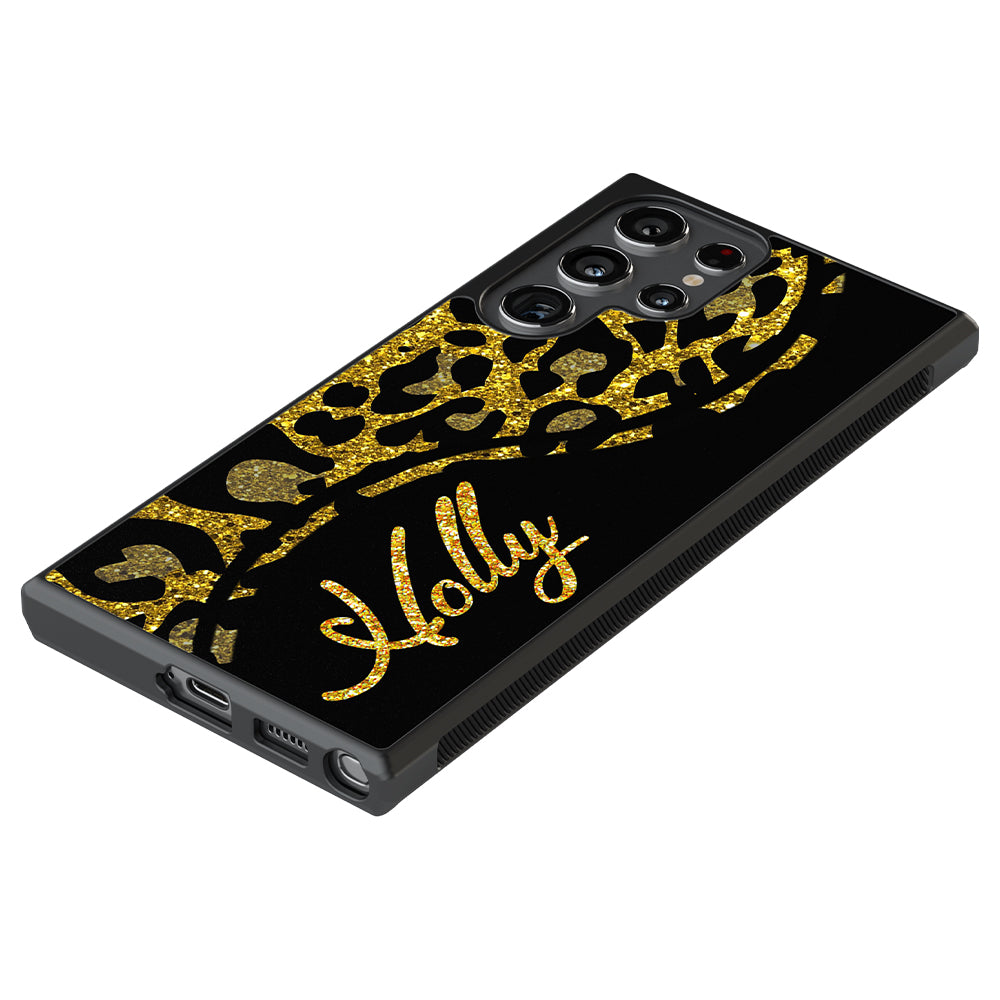 Gold Glitter Leopard Curvy Personalized Samsung Phone Case