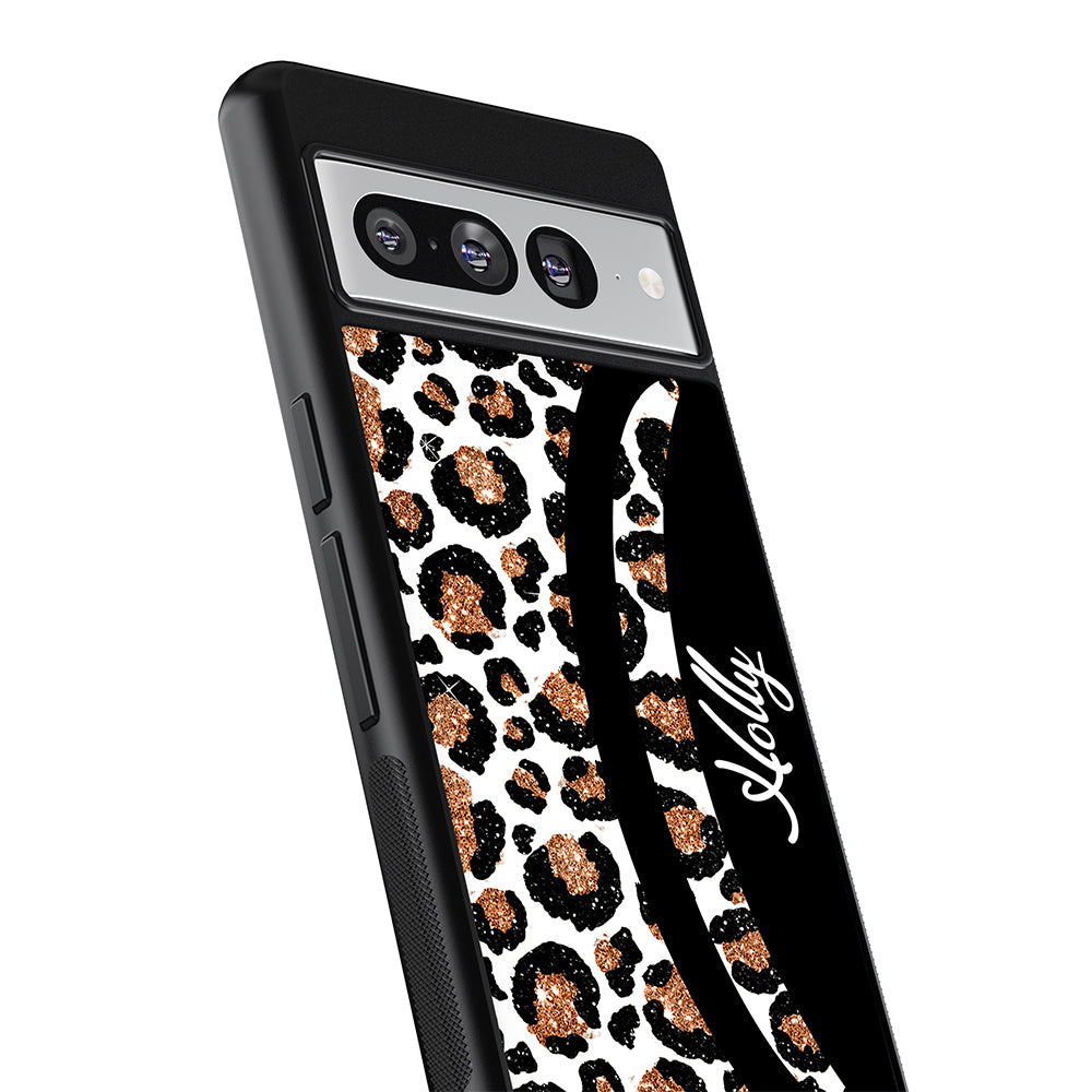 Leopard Moon Curve White and Gold Personalized | Google Phone Case